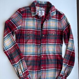 American Eagle Women Size XXS Red and Pink Plaid Casual Button Down Shirt Junior